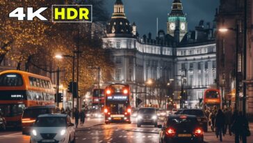 Exploring London's Nighttime Charm through a 4K HDR Walking Tour with 3D SOUND