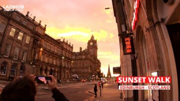 Walking in Edinburgh at Sunset - Princes Street walk in Edinburgh city | Scotland, Edinburgh City