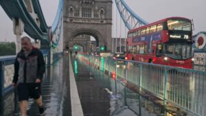 Raining on London Tower Bridge