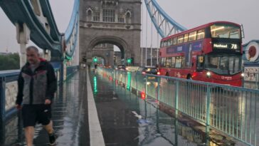 Raining on London Tower Bridge