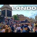 MEGA BUSY LONDON: Walking around TRAFALGAR SQUARE 4K