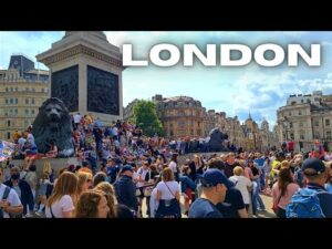 MEGA BUSY LONDON: Walking around TRAFALGAR SQUARE 4K