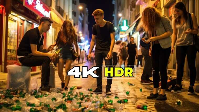 Central London Night Walking Tour in 4K HDR with 3D SOUND