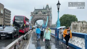 London Tower Bridge flooded after Heavy Thunderstorm Rain