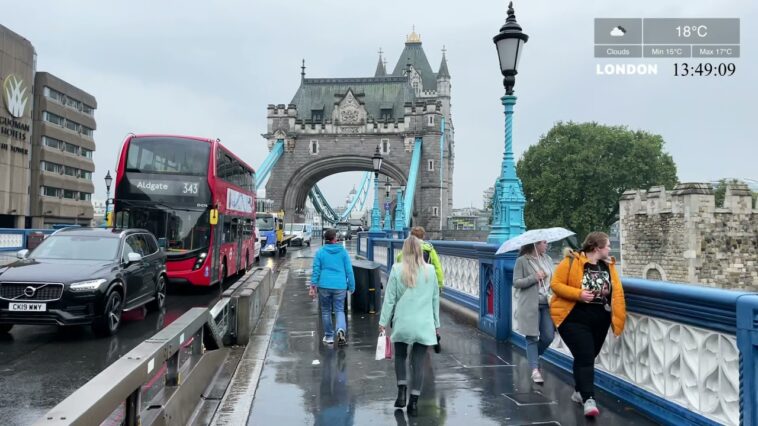 London Tower Bridge flooded after Heavy Thunderstorm Rain
